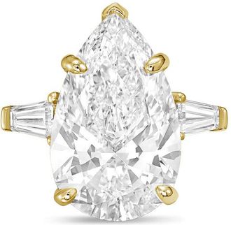Diana M. Jewels 14kt yellow gold 3ct lab grown pear diamond ring with baguettes on the sides