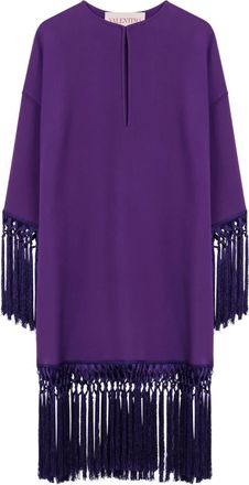 Valentino Garavani Zijden Paarse Jurk met Franjes - Dames - Korte kleedjes - Paars - XS - Kleedjes