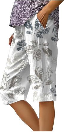 Generic Ladies Knee Length Shorts Linen Shorts for Women UK Soft Cute Checked Summer Casual Beach Bermuda Long Short Ladies Boho Travel Wide Leg Knee Length C