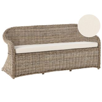 Beliani Banco Boho Para Jard&iacute;n Interior Y Exterior 189 Cm Rat&aacute;n Cojines De Tela Blanco Crema Natural Susua