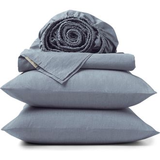 Coyuchi Crinkled Organic Percale Sheet Set in Indigo Chambray at Nordstrom, Size California King
