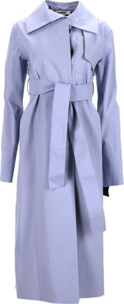 Jil Sander Secured Button Belted Trench Coat in Purple Cotton