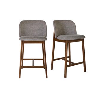 Miliboo Taburetes De Bar En Tela Efecto Terciopelo Texturizado Gris Y Madera Oscura H69 Cm (lote De 2) Tiega