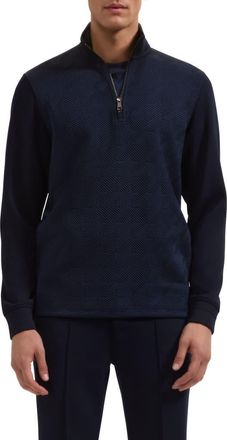 Bugatchi Soft Touch Quarter Zip Sweatshirt in Navy at Nordstrom, Size X-Large