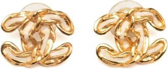 Chanel 2002 CC Gold Plated Push Back Earrings costume earrings - Wit