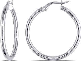 Mimi & Max 25mm Rounded Hoop Earrings in 10k Polished White Gold