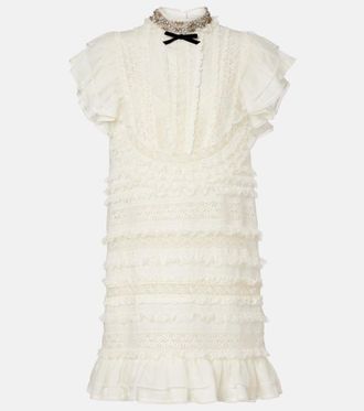 Valentino Ruffled lace and linen minidress