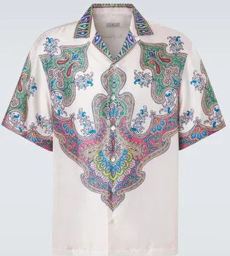 Etro Camisa bowling de sarga de seda con paisley