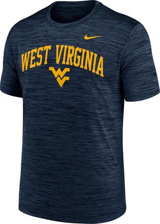 Nike West Virginia Primetime Arch Logo Velocity Nike Mens Dri-FIT College T-Shirt in Blue | NKPQ41SWVN-DNF