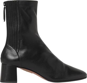 Aquazzura Schoenen, Dames, Zwart, 36 EU, Leer, Leren Enkelboots met Blokhak