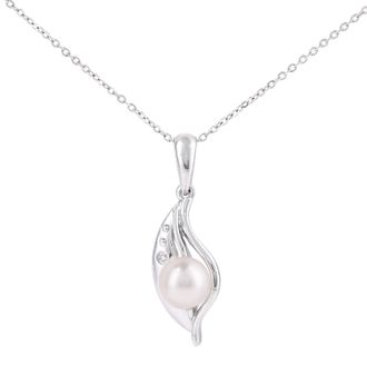 Diamant L'&eacute;ternel Womens 9ct White Gold, 0.01ct Diamond with Cultured pearl Pendant - One Size