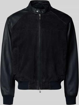 A|X Armani Exchange Lederjacke mit Zweiwege-Rei&szlig;verschluss und Eingrifftaschen in Marine, Gr&ouml;&szlig;e XXL