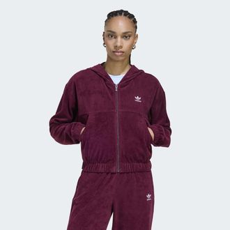 adidas Fleecejacke ADIDAS ORIGINALS ESSENTIALS CHENILE ORIGINALS, Damen, Gr. XXL, maroon, Obermaterial: 70% Baumwolle, 30% Polyester, Jacken Fleecejacke