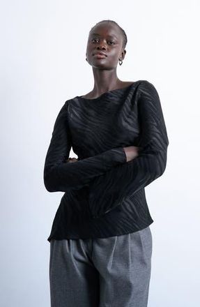 Topshop Slash Neck Long Sleeve Top in Black at Nordstrom Rack, Size 6 Us (Fits Like 2-4)