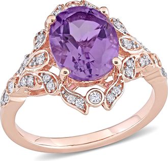 Mimi & Max 2 1/5ct TGW Amethyst 1/5ct TW Diamond Vintage Ring 14k Rose Gold
