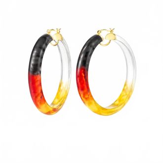 Gold & Honey Womens Tie Dye Lucite Hoops In Black/ Red/ Yellow