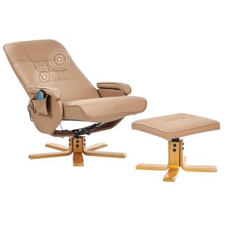 Beliani Sill&oacute;n Reclinable De Piel Sint&eacute;tica Con Reposapi&eacute;s Giratorio Ajustable Masaje Calefacci&oacute;n Marr&oacute;n Claro Relaxpro