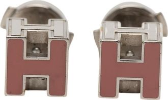 Herm&egrave;s Pre-owned Hermes Palladium Plated Enamel Cage dH Cube Push Back Earrings Ladies UBPTLCVEBVWVO036
