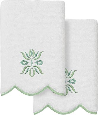 Linum Home Textiles 100% Turkish Cotton Flower Crest Scallop 2Pc Embellished Fingertip Towel Set