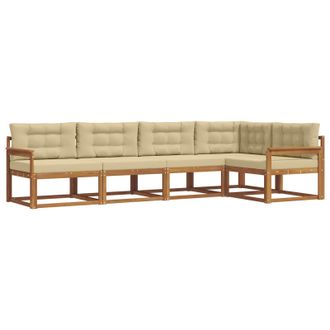 vidaXL Conjunto De Sof&aacute;s De Exterior Con Coj&iacute;n 5 Pcs Natural Y Beige Vidaxl