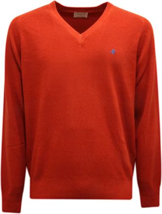 Brooksfield Truien & Vesten, Heren, Oranje, 2Xl, Wol, V-Neck Wollen Trui Chili Red