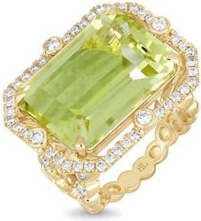 Bony Levy 18K Gold Iris Lemon Quartz & Diamond Statement Ring in Green at Nordstrom, Size 6.5