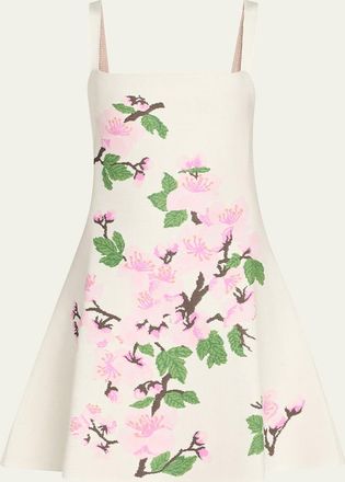Oscar De La Renta Cherry Blossom Knit Fit-And-Flare Mini Dress