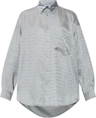 Balenciaga Monogram Shirt - Dames - Overhemden - Grijs - XS - Satijn - Overhemden