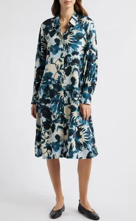 Masai Nadia Long Sleeve Button Front Dress in Reflect Pond at Nordstrom, Size Large