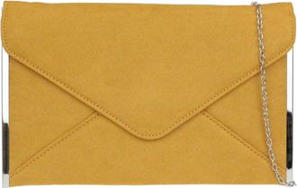 Girly HandBags Womens Faux Suede Clutch Bag Envelope Plain Sides Frame Wedding Prom (Mustard)