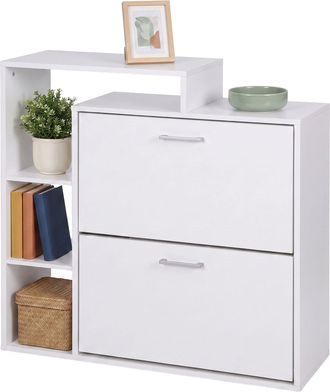 Relaxdays Relaxdays Zapatero, 90x80x23,5 Cm, 2 Puertas Abatibles, Para 12 Pares, Estantes Abiertos, Estrecho, Blanco