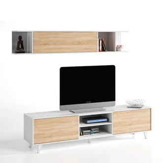 HOGAR 24 Hogar24 - Mueble Tv Zaiken Sal&oacute;n Comedor En Blanco Y Color Madera Roble 180x51x41 Cm