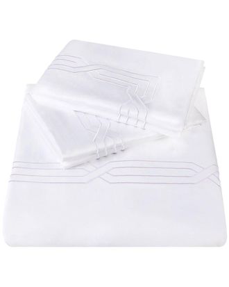 Superior 1200Tc Egyptian Cotton Embroidered Geometric Scroll Duvet Cover Set