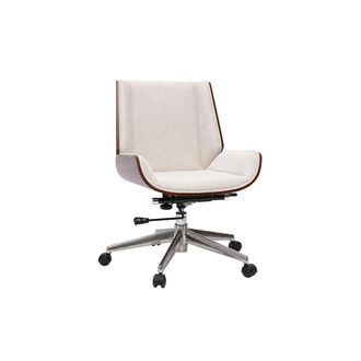 Miliboo Silla De Oficina Con Ruedas Dise&ntilde;o En Tela Efecto Terciopelo Texturizado Beige, Madera Oscura Y Acero Cromado Curved