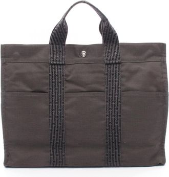 Herm&egrave;s Gray Canvas Handbag Tote Bag (Pre-Owned)
