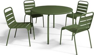 VENTE-UNIQUE.COM Conjunto de mesa y sillas para jard&iacute;n acero caqui