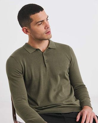 Jacamo Cotton Long Sleeve Knitted Polo