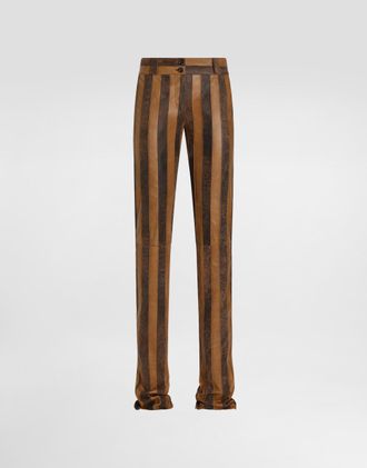 Dolce & Gabbana Nappa Leather Trousers With Striped Print - Woman Pants And Shorts Multi-colored 38