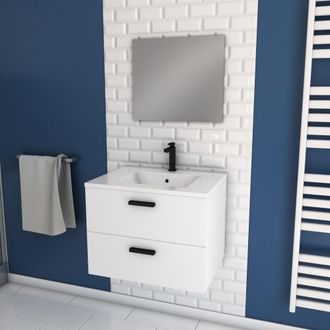 Aurlane Aurlane - Mueble De Ba&ntilde;o Suspendido 60cm Blanco - 2 Cajones, Lavabo Y Espejo - Box-in
