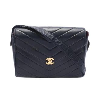 Chanel Pre-owned Chevron V Stitch Lamsleren Schoudertas - Dames - Pre-owned - Zwart - Maat: ONE Size Leer