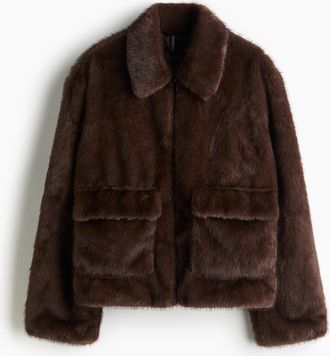 H&M Flauschige Jacke - Brown