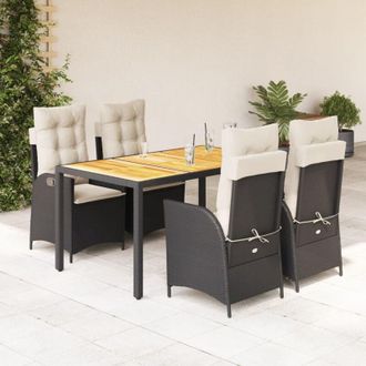 vidaXL Set De Muebles Jard&iacute;n 5 Pzas Con Cojines Rat&aacute;n Sint&eacute;tico Negro Vidaxl
