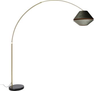 QAZQA Cl&aacute;sico/antiguo L&aacute;mpara De Arco De Lat&oacute;n Con Pantalla Doble De Terciopelo Verde Y Negro - Xxl Terciopelo /acero /m&aacute;rmol Redonda Adecuado Para Led Max.