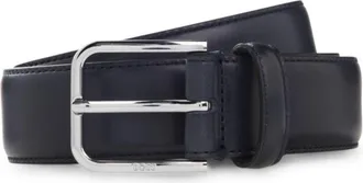 BOSS Leather business belt with polished silver buckle
