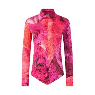 Roberto Cavalli Blouse met juwelenknopen en rozenprint - Dames - Blouses & Shirts - Veelkleurig - Maat: S Zijde