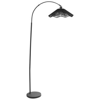 Beliani L&aacute;mpara De Pie Con Pantalla De Papel Hecha A Mano Y Base Met&aacute;lica Estilo R&uacute;stico Boho Negro Migori