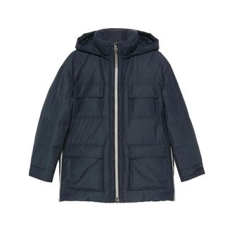 Brunello Cucinelli Winter Jackets, female, Blue, XS, Dark Blue Hooded Zip Jacket