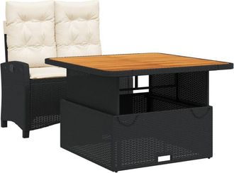 vidaXL Set Comedor De Jard&iacute;n 2 Pzas Con Cojines Rat&aacute;n Sint&eacute;tico Negro Vidaxl