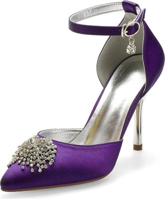 Miyoopark Wedding Shoes for Bride Ankle Strap Evening Pumps for Women M527 Dark Purple UK 7.5