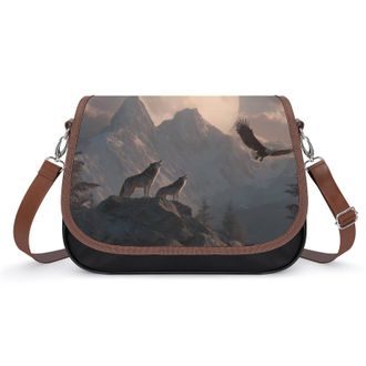 Generic Bald Ea-gles Wolf Howling Crossbody Bags for Women Leather Tote Bag Travel Purse Shoulder Bag for Work Shopping